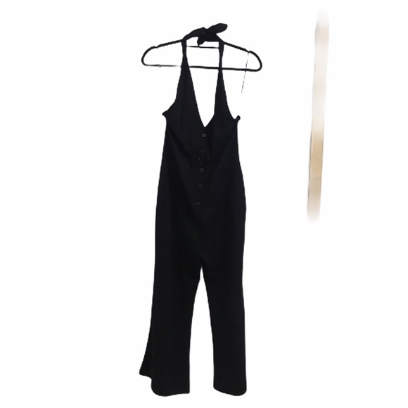 Zara Black Halter Neck Flare Wide Leg Jumpsuit New - Picture 5 of 9
